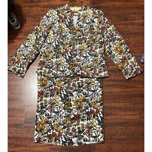 Lily & Taylor Floral Tapestry Skirt Suit - Rhinestone Buttons - 14 - Fall Colors